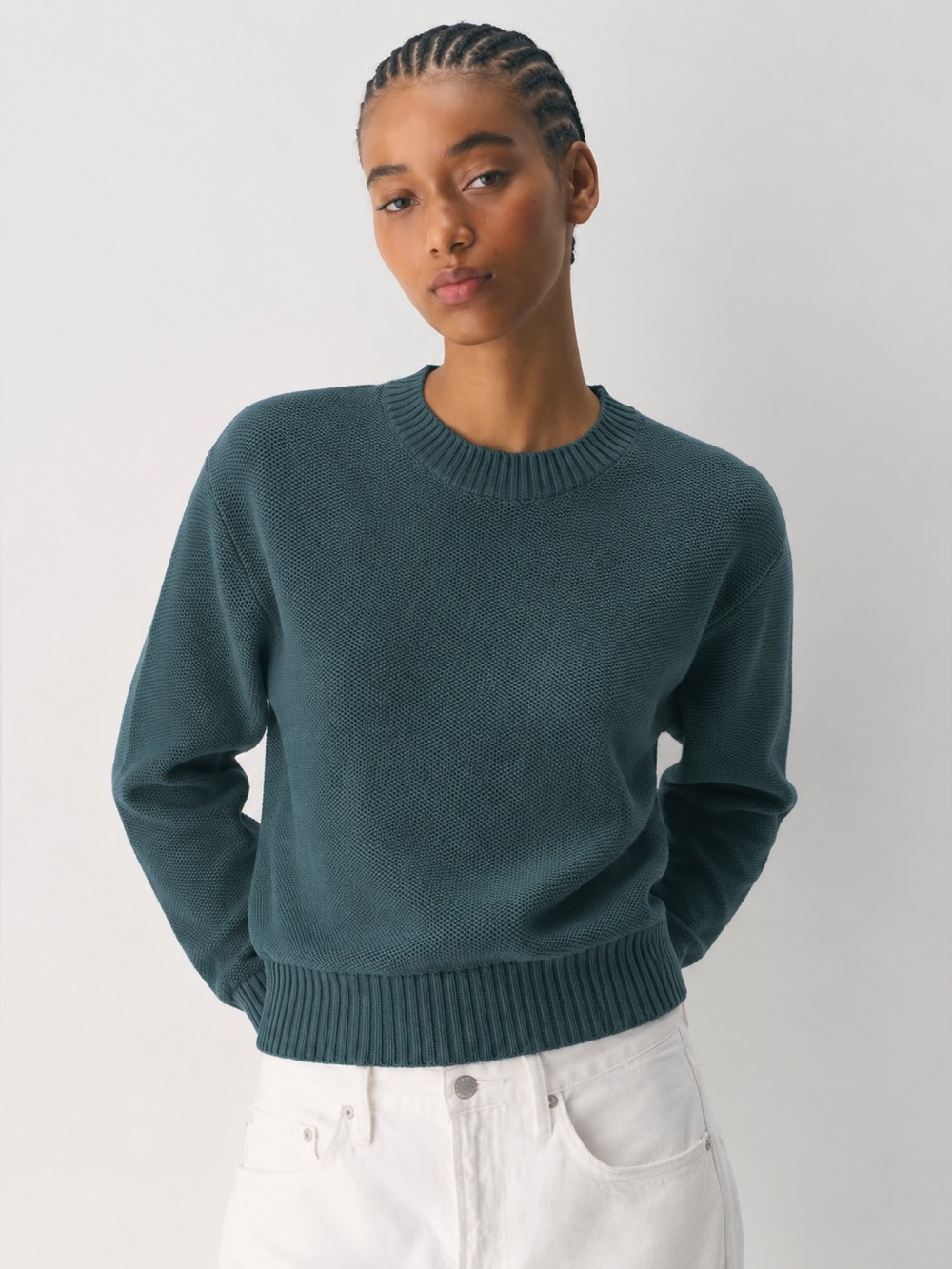 Matty M Textured Knit Crewneck Sweater Small NWOT Cozy Minimalist Teal